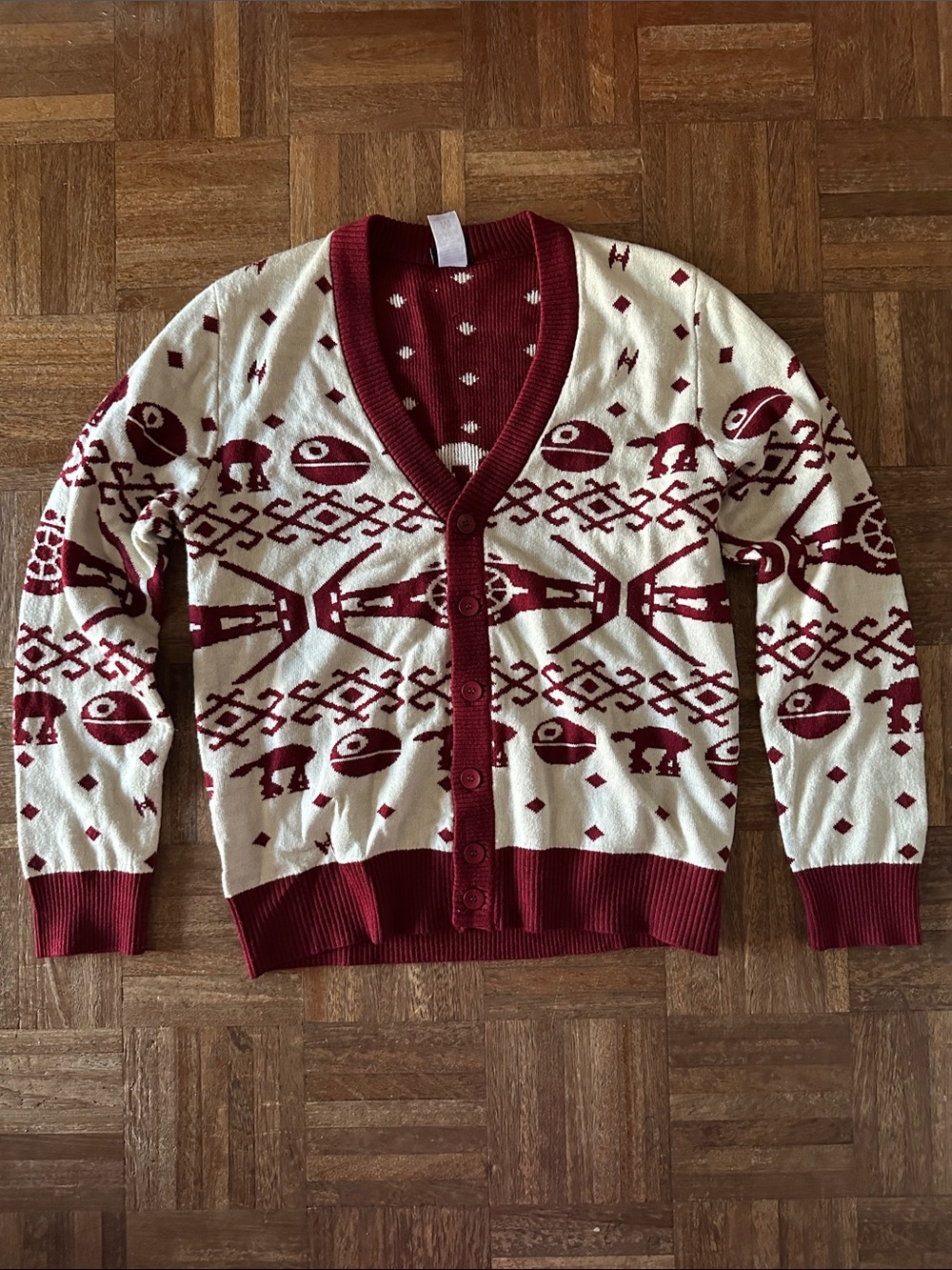 Star Wars Cream and Burgundy Patterned V-Neck Cardigan
